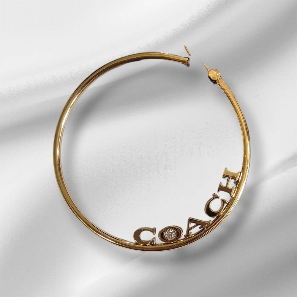 COACH Gold Tone Hoop Earrings and Mini Dust Bag. - Picture 3 of 8